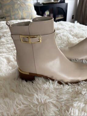 Calvin Klein Beige Ankle Boots with Gold Buckle